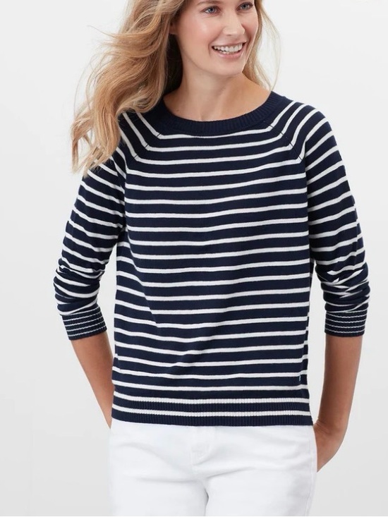 Joules Sweaters - Joules Navy and White Breton Stripe Crewneck Sweater